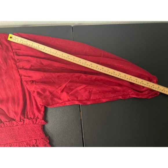 Maxi Dress Women XL Red Metallic Boho Tiered Smocked Ethereal Flowy Cottagecore - Picture 10 of 15